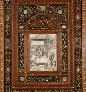 शादी के उपहार के रूप में मैरी क्वीन ऑफ स्कॉट्स (1542-87) और फ्रांसिस द्वितीय (1544-60) को दिए गए कैबिनेट से (मेमरी के रूप में c.1433-94), एक उपहार के रूप में उत्कीर्णन का विवरण। देखें 162449) द्वारा इतालवी स्कूल