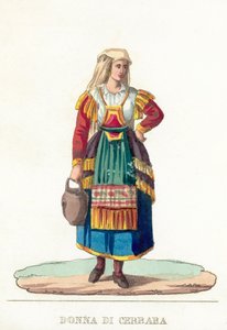 Cerbara की महिला (रंगीन उत्कीर्णन) द्वारा इतालवी स्कूल