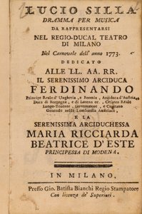 1773 में मिलान में प्रदर्शन करने वाले मोजार्ट्स लुसियो सिल्ला से फ्रंटस्पाईज द्वारा इतालवी स्कूल