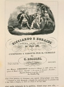 Gioachino Rossini (लिथो) द्वारा 'रिकियार्डो और ज़ोराइड' की हार्पसीकोर्ड कमी के लिए फ्रंटिसपीस द्वारा इतालवी स्कूल