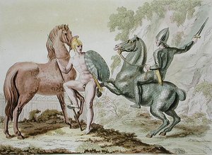 ग्रीक कैवेलरी, जूल्स फेरारियो द्वारा 'ले कॉस्ट्यूम एंसीन एट मॉडर्न' से प्लेट 44, प्रकाशित c.1820s-30s (कलर लिथो) द्वारा इतालवी स्कूल