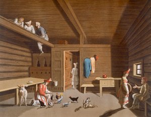 एक रूसी किसान घर का इंटीरियर, c.1820s-30s द्वारा इतालवी स्कूल