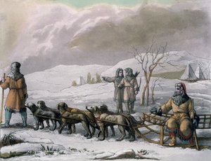 कामचटस्का के पुरुष, कॉस्टुमी देई से एक कुत्ते के साथ ... गिलोय फेरेरियो, सी .1820s-30s द्वारा इतालवी स्कूल