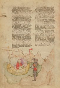 Ms Fr 343 fol.32v व्हाइट शिप पर्सेवल को बचाने के लिए आता है, क्वेस्टे डेल सेंट ग्रेगल से, c.18080-85 द्वारा इतालवी स्कूल