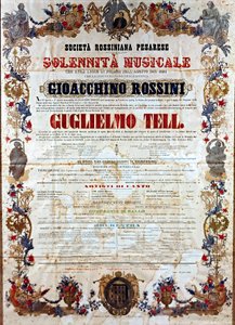 गिलाउम टेल के लिए प्लेबिल, जिओचिनो रॉसिनी द्वारा ओपेरा, सी. 1864 (कलर लिथो) द्वारा इतालवी स्कूल