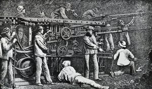 जियोवानी बतिस्ता पियाट्टी द्वारा बनाई गई वायवीय रॉक-ड्रिलिंग मशीन और जर्मनो सोमेलर (1815-1871) द्वारा सिद्ध, इटली को उकेरा गया द्वारा इतालवी स्कूल