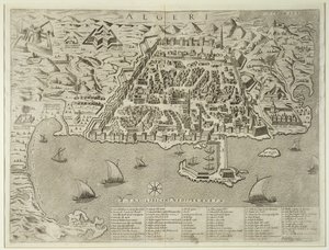पोर्ट एंड टाउन ऑफ अल्जीयर्स, c.1572 द्वारा इतालवी स्कूल