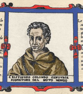 क्रिस्टोफर कोलंबस का पोर्ट्रेट (1451-1506), उरबानो मोंटे के एटलस का विवरण द्वारा इतालवी स्कूल