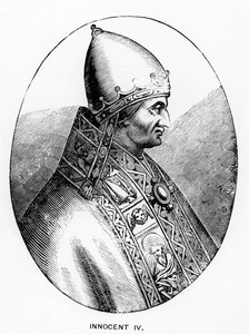 पोप इनोसेंट IV (d.1254) का चित्रण, मध्य युग और पुनर्जागरण में विज्ञान और साहित्य से चित्रण, पॉल लैक्रोइक्स द्वारा लिखित और उत्कीर्ण, 1878 द्वारा इतालवी स्कूल