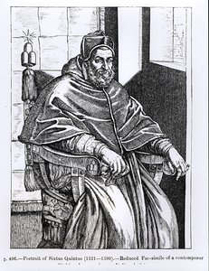 पोप सिक्सटस V (1520-90) का चित्रण &39;मध्य युग और पुनर्जागरण में विज्ञान और साहित्य&39; से दृष्टांत, पॉल लैक्रोसिक्स द्वारा लिखित और उत्कीर्ण, द्वारा इतालवी स्कूल