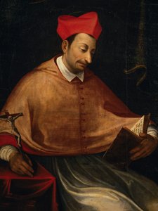 सेंट चार्ल्स बोर्रोमियो (1538-1584) का पोर्ट्रेट, इतालवी आर्कबिशप और कार्डिनल, अनाम द्वारा पेंटिंग, सैन कार्लो का चर्च, एरोना, पीडमोंट, इटली