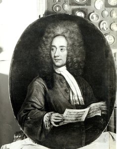 संगीतकार तोमासो जियोवन्नी अल्बोनीनी (1671-1751) का संगीत धारण करने का चित्रण द्वारा इतालवी स्कूल