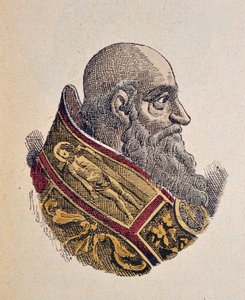 पोप पॉल III (पाओलो, पॉलस या एलेसेंड्रो फ़ार्निस) का पोर्ट्रेट (1534-1549), 1898 (बाद के रंग के साथ उत्कीर्णन) द्वारा इतालवी स्कूल