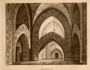 Gioachino Rossini (litho) द्वारा 'Ricciardo and Zoraide' के अधिनियम 1 के लिए जेल, सेट डिज़ाइन द्वारा इतालवी स्कूल