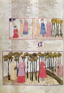 Purg.XXVIII f.47v विर्गिल दांते एलघिएरी (1265-1321) द डिवाइन कॉमेडी से अपनी छुट्टी और दिव्य वन ले जा रहे द्वारा इतालवी स्कूल