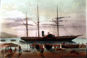 रिसोर्गिमेंटो: ग्यूसेप मिसोरी के 8/08/1860 को प्रस्थान, ग्यूसेप गैरीबाल्डी (1807-1882) की सेना के अधिकारी, मेसिना के डेट्रायट में विला सैन जियोवानी के किले की ओर। 19वीं सदी का चित्रण द्वारा इतालवी स्कूल