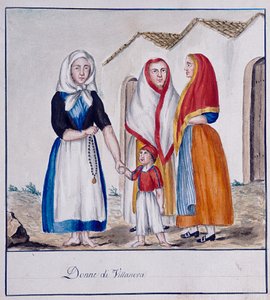 विलनोवा की सार्डिनियन वेशभूषा, मुद्रित ms.258, लुज़ेट्टी संग्रह द्वारा इतालवी स्कूल