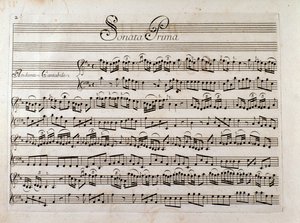 Giuseppe Tartini द्वारा "सोनाटा वायलिन और बास जारी रखें" के लिए शीट संगीत पृष्ठ द्वारा इतालवी स्कूल