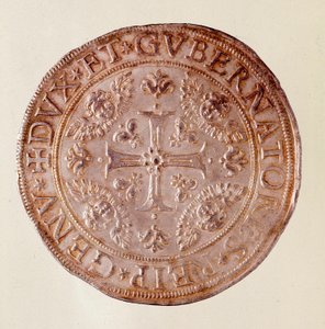 जेनोआ गणराज्य (जीन) से चांदी का सिक्का क्रॉस के साथ। 1670. दीम। 5.8 सेमी नेपल्स, संग्रहालय पुरातत्व द्वारा इतालवी स्कूल