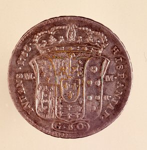 नेपल्स से सिल्वर पियास्ट्रा: स्पेन के कार्लो III का शासन (चार्ल्स III) (1716-1788)। 1750. दीम। 4 सेमी नेपल्स, म्यूजियो आर्कियोलॉजिको द्वारा इतालवी स्कूल