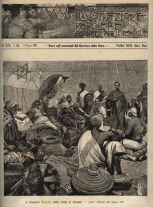 पहला इटालो-इथियोपियाई युद्ध (1895-1896)। इथियोपिया के सम्राट मेनेलिक II (1844-1913) से पहले मेजर टॉमासो साल्सा और कैप्टन एनीबेल एंघेरा - "" लोकप्रिय चित्रण से उत्कीर्ण - परिवारों के लिए समाचार पत्र - 1896 - शांति के लिए वार्ता के साथ द्वारा इतालवी स्कूल