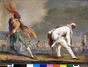 Commedia dell'Arte के इतालवी मुखौटे: कैप्टन स्पीज़ामोंटी और बगातिनो 17वीं सदी की अनाम पेंटिंग। स्काला संग्रहालय, मिलान। द्वारा इतालवी स्कूल