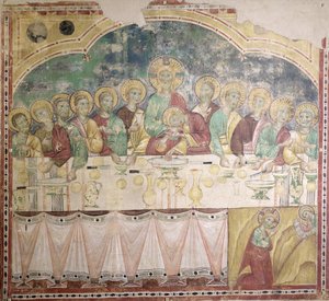 द लास्ट सपर एंड द एगनी इन द गार्डन, c.1300 (फ्रेस्को को कैनवस में स्थानांतरित) द्वारा इतालवी स्कूल