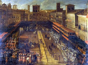 25/02/1634 को पियाज़ा नवोना (रोम) में एक प्रकार का अनाज जौट। द्वारा इतालवी स्कूल