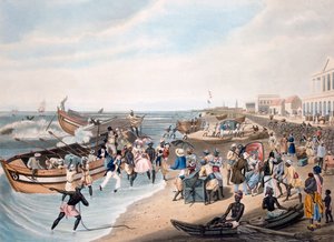 मद्रास लैंडिंग, सी। हंट द्वारा उत्कीर्ण, एकरमैन und कंपनी, 1856 (एक्वाटिंट) द्वारा प्रकाशित द्वारा जेबी पूर्व