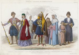 जॉर्जियाई, सर्कसियन और अर्मेनियाई दौड़ (रंगीन उत्कीर्णन)