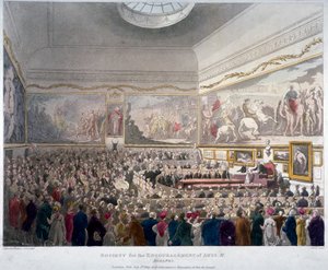 एडेल्फी बिल्डिंग्स, वेस्टमिंस्टर, लंदन, 1809 में कला सोसायटी की बैठक
