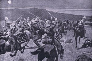 19वें हुसर्स एनआर स्टीनकैंपबर्ग का मूनलाइट चार्ज, 'आफ्टर प्रिटोरिया: द गुरिल्ला वॉर' से चित्रण द्वारा जेएच थॉर्नले