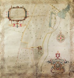 शिफनल, शॉर्पशायर के मनोर का मानचित्र, 1635 (वेल्लम पर स्याही का रंग)