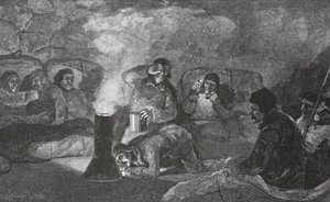 खाना पकाने के दौरान, 1883 पब में कैंप क्ले में हमारे शीतकालीन हट का इंटीरियर। लंदन 1886