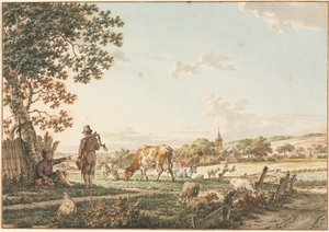 विलेज के साथ देहाती लैंडस्केप, 1799। द्वारा याकूब बिल्लियों