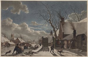 एक डच टाउन में शीतकालीन रात, 1797। द्वारा याकूब बिल्लियों