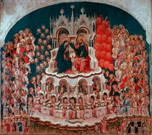 जेकोबेलो डेल फिओर (1370-1439) द्वारा लकड़ी पर वर्जिन इन पैराडाइज पेंटिंग का राज्याभिषेक। एकेडेमिया वेनिस की 15वीं सदी की गैलरी Gallery