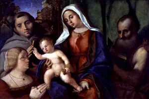 एक दाता के साथ Sacra Conversazione (पैनल पर तेल)