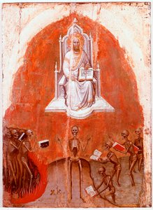 रहस्योद्घाटन के पॉलीप्टिक का बायां पैनल: क्राइस्ट विद द बुक ऑफ लाइफ। जेकोबेलो अल्बेरेग्नो (1367-1397 लगभग।) 1360-1390 द्वारा लकड़ी पर डिट्रेम्पे। गैलरी डेल'एकेडेमिया, वेनिस Ven