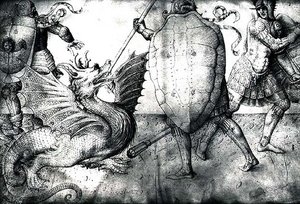 एक अजगर से लड़ने वाले योद्धा, c.1450 (वेल्लम पर स्याही) द्वारा जैकोपो बेलिनी