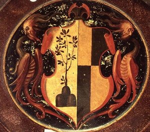 हेराल्डिक शील्ड, c.1529 (पैनल पर तेल) (50329 का उल्टा) द्वारा जैकोपो पोंटॉर्मो