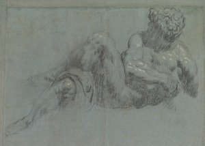 माइकल एंजेलोस गियोर्नो के बाद का अध्ययन, c.1550-55 (कागज पर चॉक) द्वारा जैकोपो रोबुस्टी टिंटोरेटो