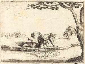 नार्सिसस पानी में देख रहा है, 1628। द्वारा जैक्स कैलोट