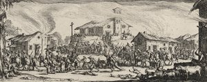 एक गाँव को लूटना और जलाना, 1633 (कागज पर अंकित करना) द्वारा जैक्स कैलोट