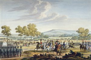 28 जून 1807 को तिलसिट में दो सम्राटों की उपस्थिति में इम्पीरियल गार्ड पैंतरेबाज़ी, एडमे बोविनेट (1767-1832) (एक्वाटिंट) द्वारा उकेरी गई द्वारा जैक्स फ्रेंकोइस जोसेफ स्वेबाक