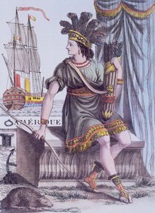 जैक्स ग्रासेट डी सेंट-सौवेर द्वारा लिखित, इनसाइक्लोपीडिया ऑफ वॉयेज का शीर्षक पृष्ठ, अमेरिका के एक रूपक को दर्शाता है द्वारा जैक्स ग्रासेट डी सेंट सौवेउर