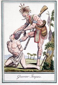 Iroquois योद्धा अपने दुश्मन को खदेड़ रहा है - ग्रासेट सेंट सॉवेउर, पेरिस द्वारा "" इनसाइक्लोपीडिया ऑफ़ ट्रेवल्स "" में