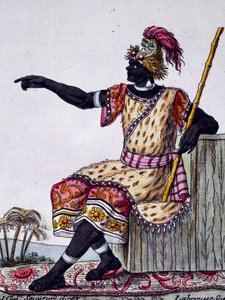 लोआंगो के राजा, लैब्रोस (सक्रिय 1796) द्वारा ड्राइंग से रंग उत्कीर्णन, इनसाइक्लोपीडिया ऑफ वॉयेज से, जैक्स ग्रासेट डी सेंट-सौवेर (1757-1810) द्वारा द्वारा जैक्स ग्रासेट डी सेंट सौवेउर