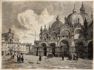 1850 के आसपास एडलबर्ट डी ब्यूमोंट की वेनिस की यात्रा को चित्रित करने के लिए, जैक्स गिआउड (1810-1876) द्वारा चित्रित सेंट मार्क (सेंट मार्क) का वर्ग और चर्च। एडौर्ड द्वारा संपादित "ले टूर डू मोंडे" में उत्कीर्णन चार्टन