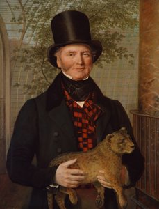 एडवर्ड क्रॉस का पोर्ट्रेट, एक शेर शावक, 1838 को पकड़े हुए द्वारा जैक्स लॉरेंट अगासे
